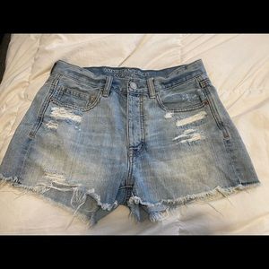 American eagle ripped mid rise denim button up shorts